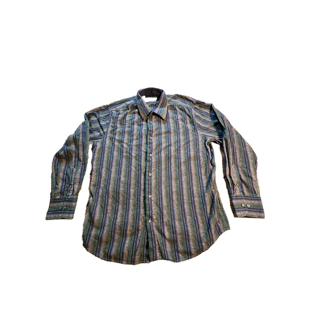 Malibu Cowboy Multicolor Button Down Shirt Mens XL Striped Floral Flip Cuff West